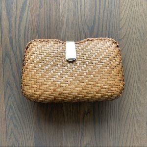 Vintage Marshall Fields Woven Straw Natural Clutch in Tan with Gold Closure